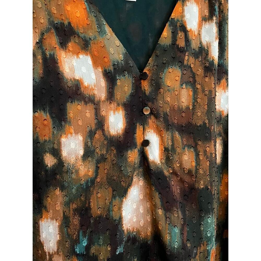 Calvin Klein Rust Brown Black Popover Blouse Large - Picture 6 of 9